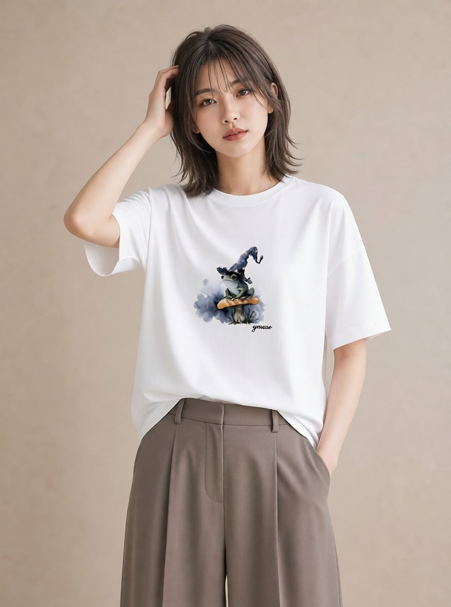デザインTシャツ レディース アマガエル ペット 動物 イラスト ラフカジュアル 自分用 ルームウェア 白T YMAZO