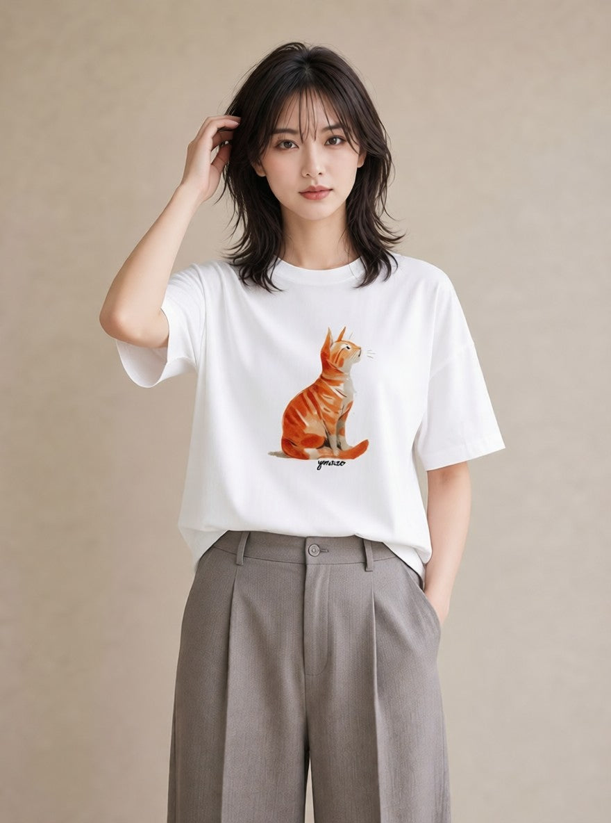 Tシャツ レディース サビ猫 猫 ねこ イラスト 旅行 母娘コーデ 白T YMAZO