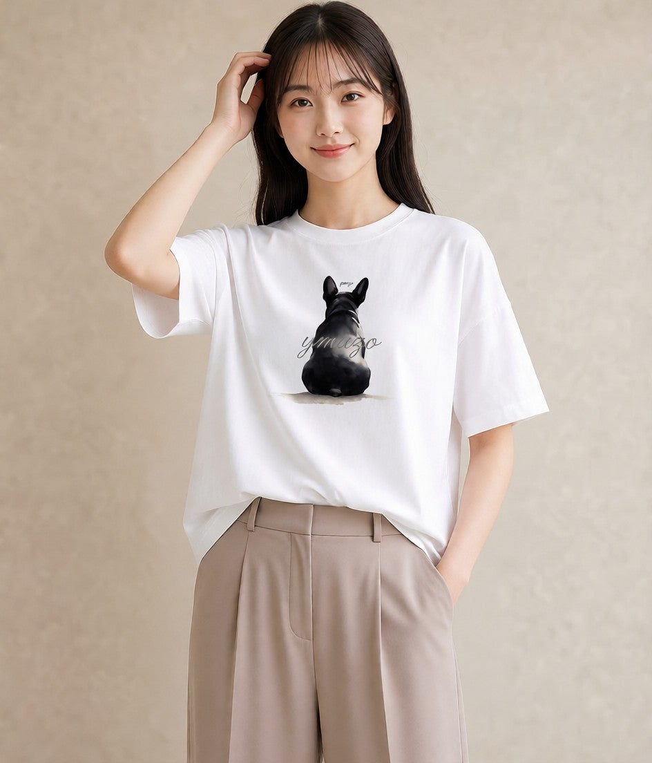 Tシャツ レディース いぬ 犬 ワンコ イラスト 韓国風 レイヤード 友達ギフト 白T YMAZO