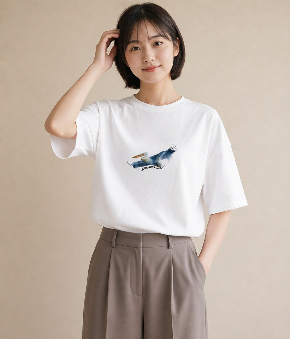 Tシャツ レディース ハシビロコウ 動物 アニマル イラスト 春服 ミセス 白T YMAZO