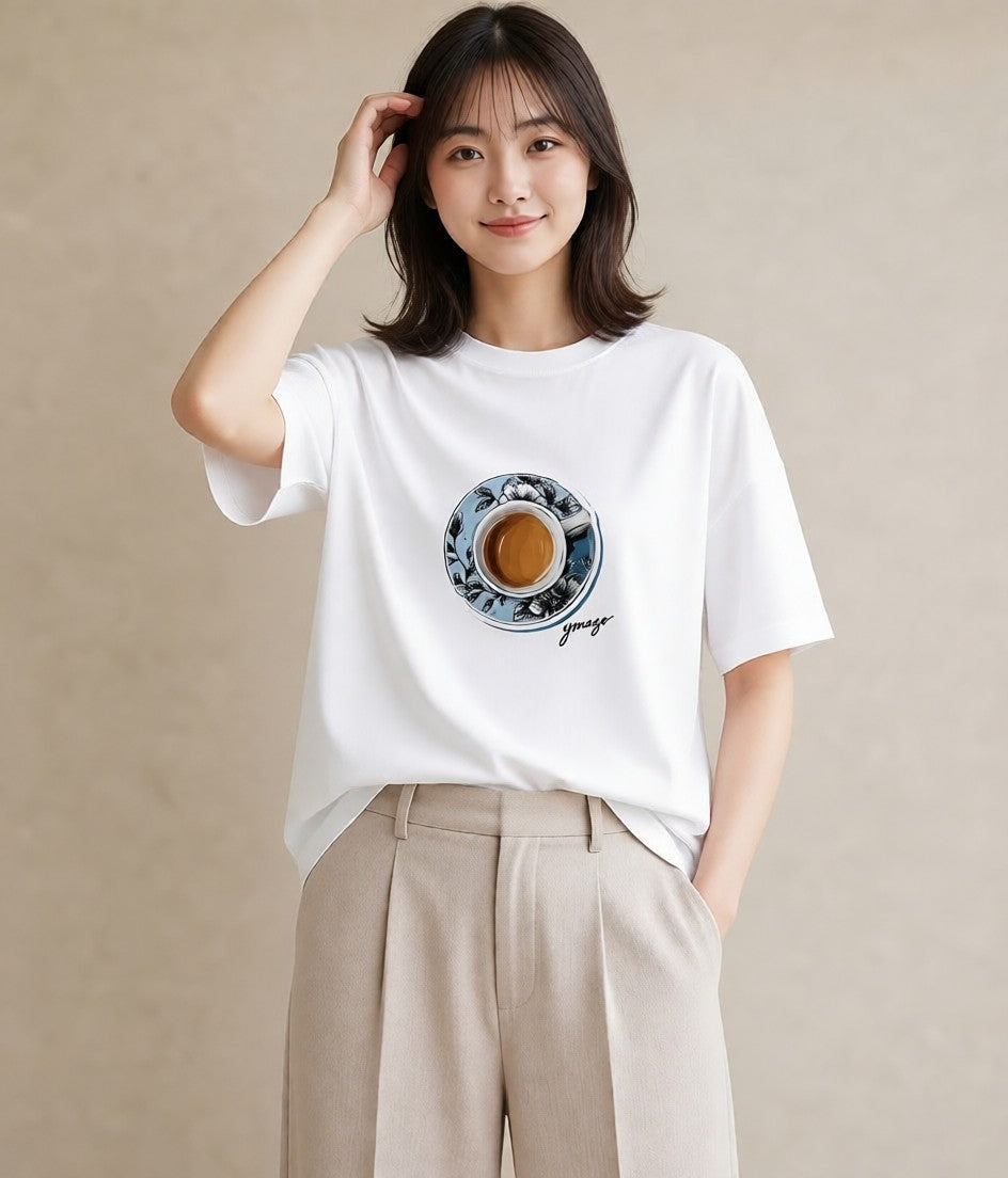 グラフィックTシャツ レディース 抹茶 食べ物 フード イラスト ボタニカル ママ カフェ服 白T YMAZO