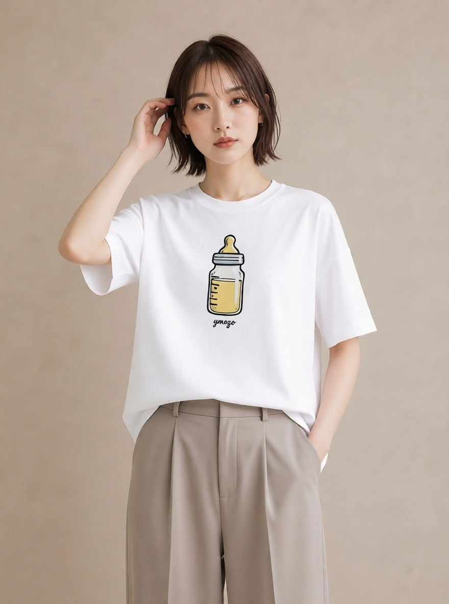 プリントTシャツ レディース ミルク 食べ物 フード イラスト 普段使い 休日 ペアコーデ 白T YMAZO
