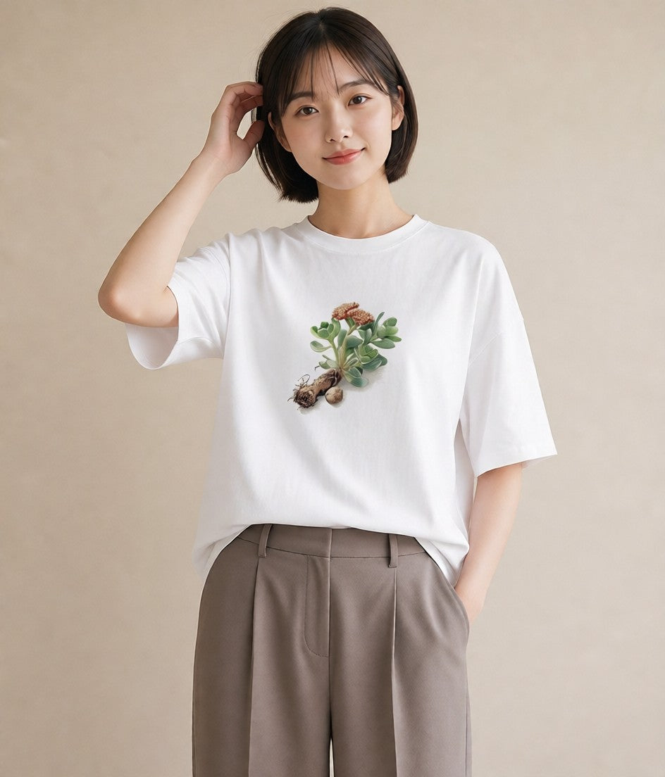Tシャツ レディース 多肉植物 植物 ボタニカル イラスト カフェ服 クリスマス 白T YMAZO