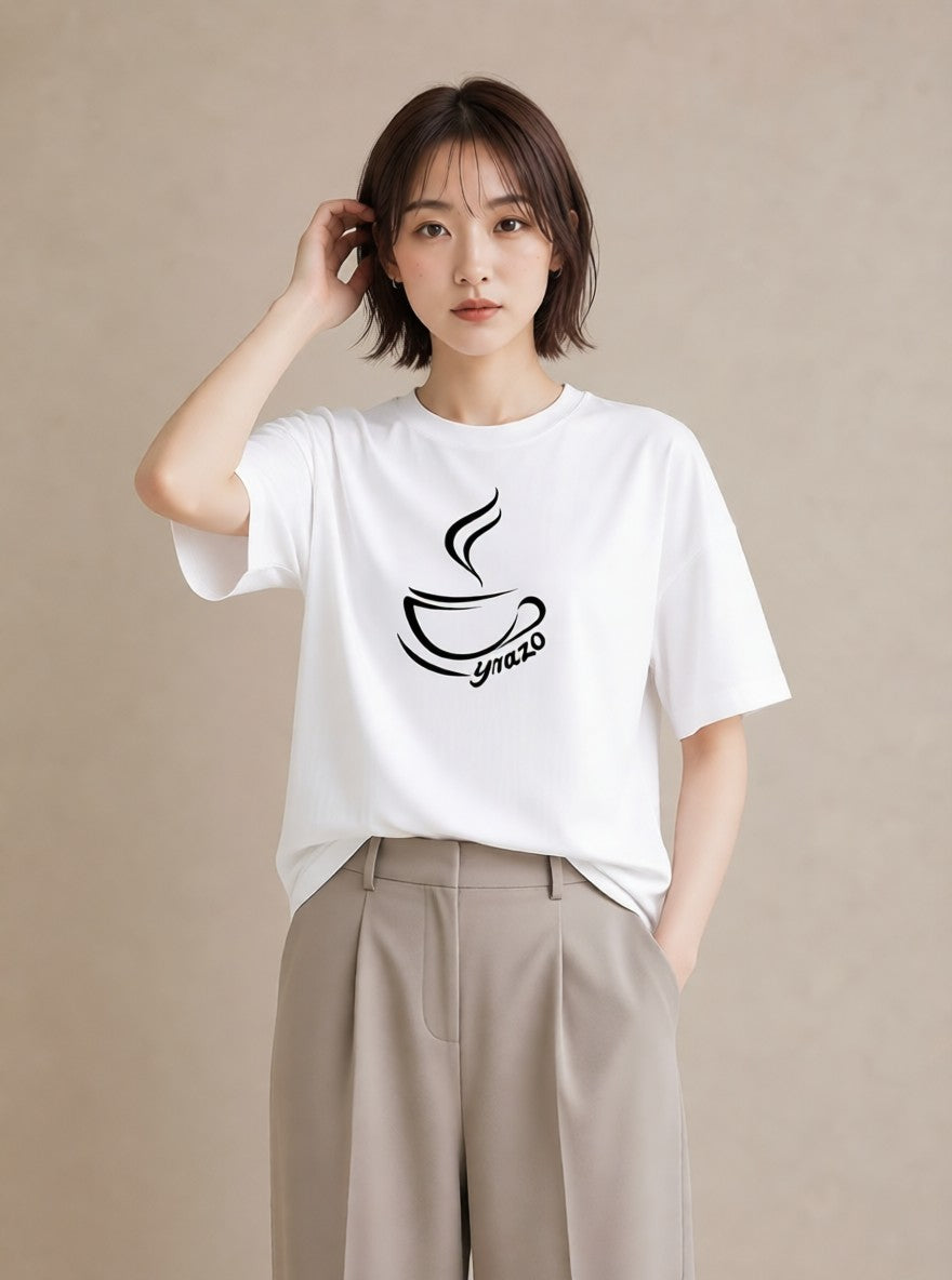グラフィックTシャツ レディース コーヒー カフェ 珈琲 イラスト ミニマル 通勤 在宅 白T YMAZO
