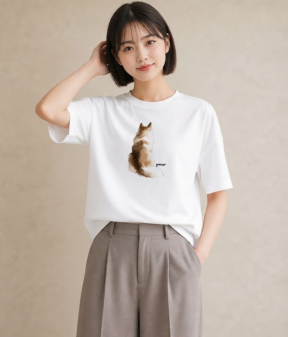 半袖Tシャツ レディース シャム柄 猫 ねこ イラスト 旅行コーデ 秋コーデ おしゃれギフト 白T YMAZO