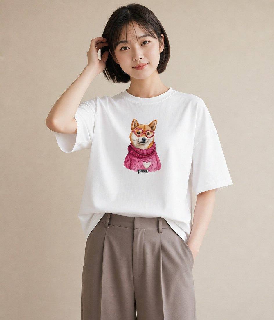 デザインTシャツ レディース 柴犬 しばいぬ 犬 いぬ イラスト シック 姉妹 送別ギフト 白T YMAZO