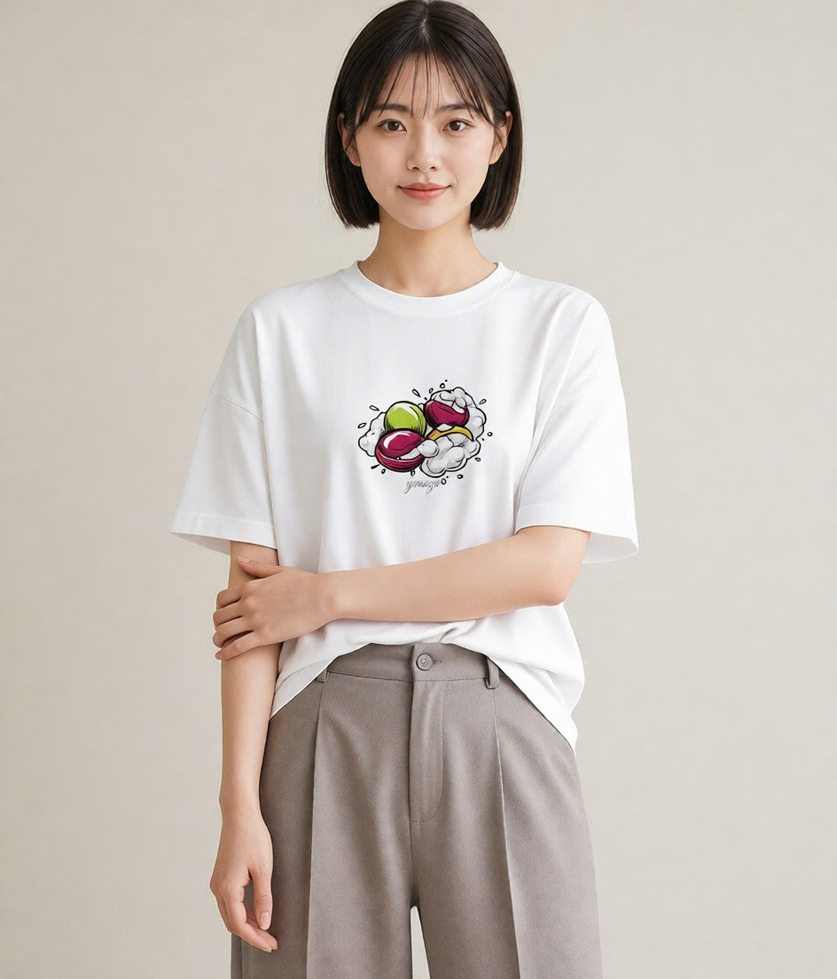 グラフィックTシャツ レディース だんご 食べ物 フード イラスト 線画 クリスマス 旅行 白T YMAZO