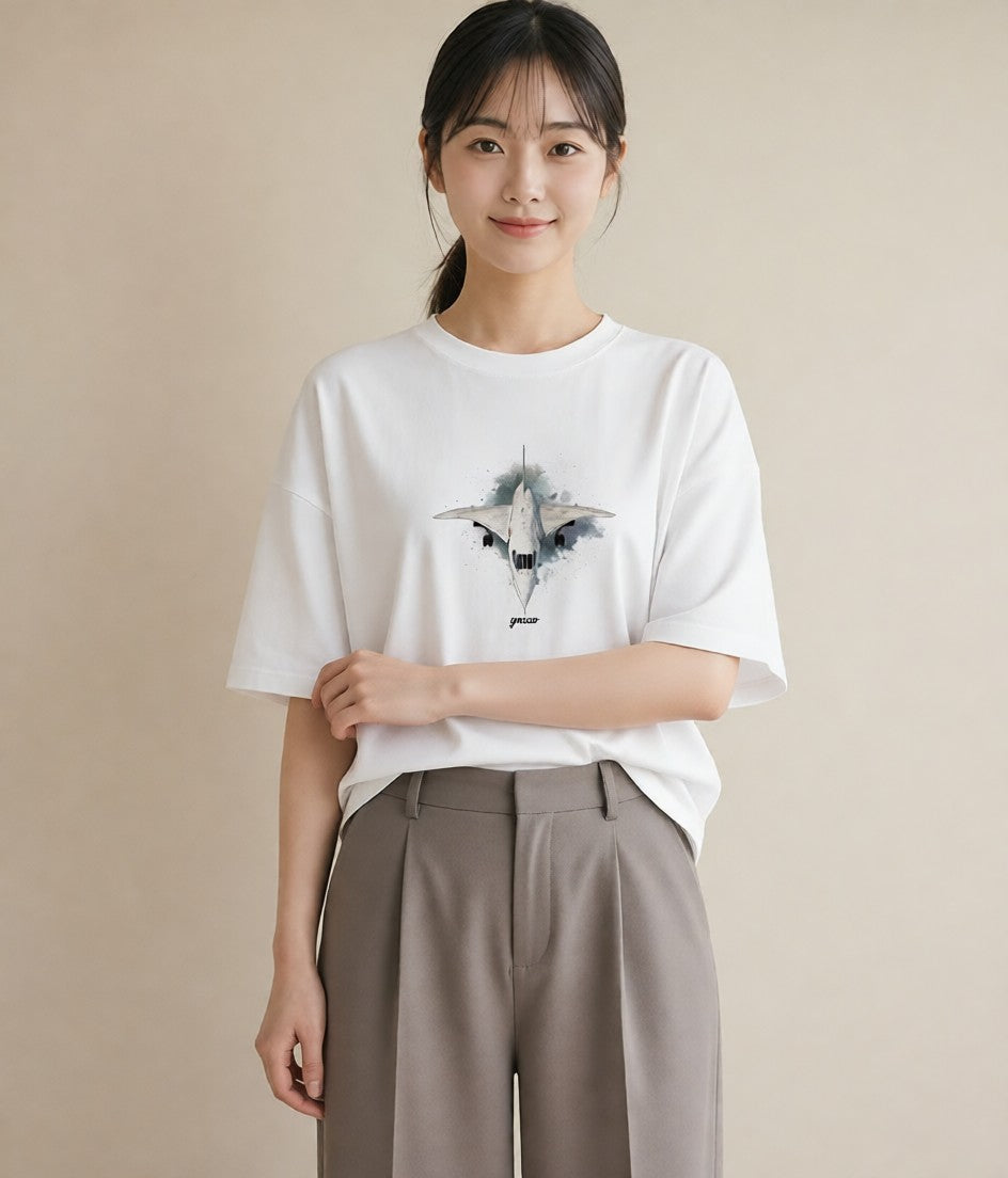 グラフィックTシャツ レディース ロケット 星空 宇宙 イラスト 線画 ラフ レイヤード 白T YMAZO