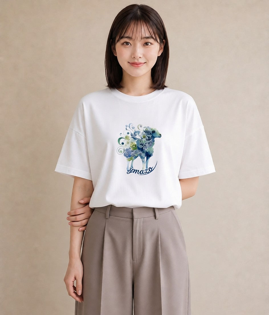 グラフィックTシャツ レディース 山羊座 星空 宇宙 イラスト お洒落 ラフ レイヤード 白T YMAZO