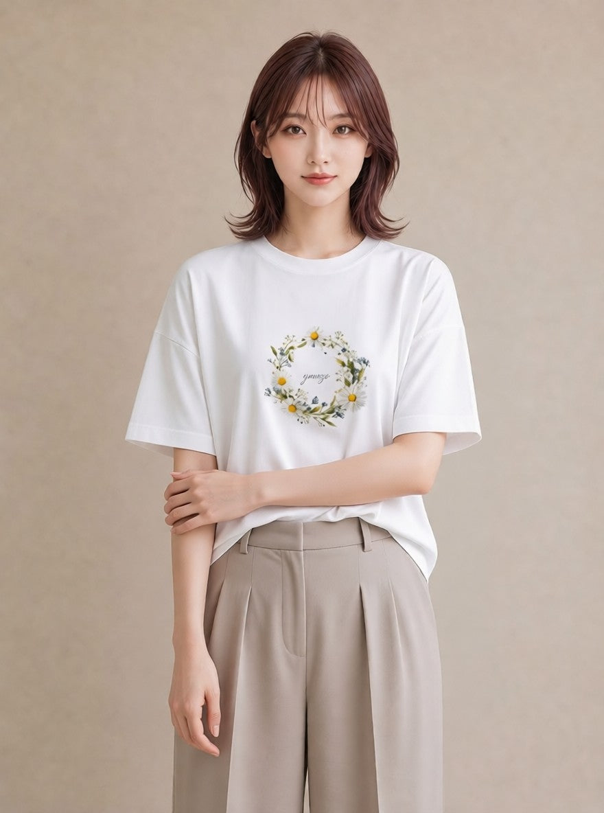 グラフィックTシャツ レディース マーガレット 花 花柄 イラスト ギフト 母の日 白T