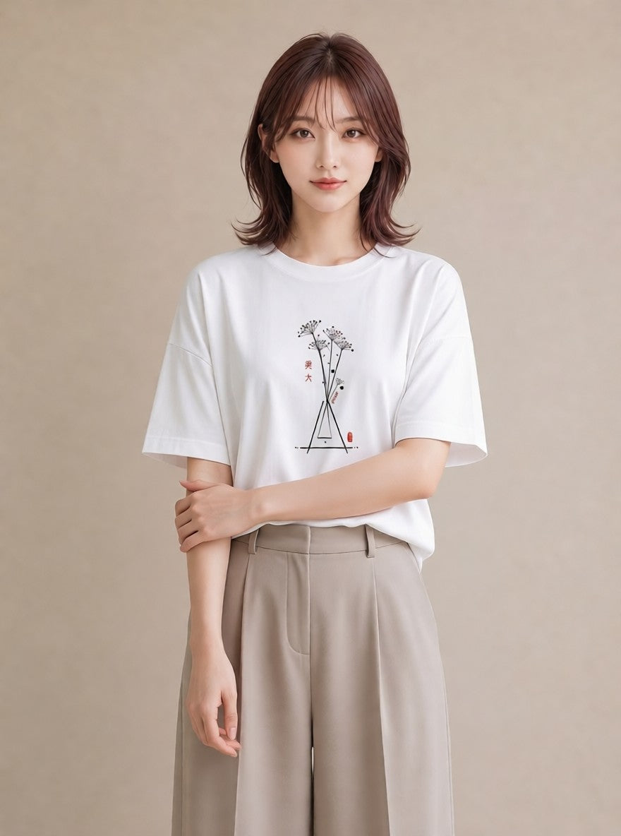 半袖Tシャツ レディース 風鈴 ガラス 夏 ナチュラル アンティーク イラスト きれいめカジュアル 送別ギフト 通勤 白T YMAZO