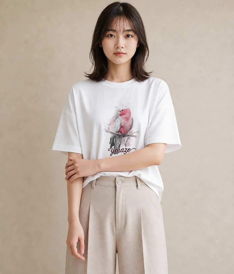 Tシャツ レディース オカメインコ ペット 動物 イラスト アート風 誕生日プレゼント 綿100 白T YMAZO