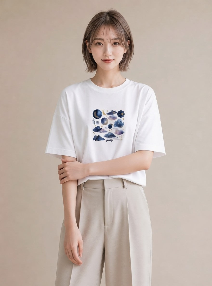 プリントTシャツ レディース 蠍座 星空 宇宙 イラスト お洒落 通勤 在宅 白T YMAZO