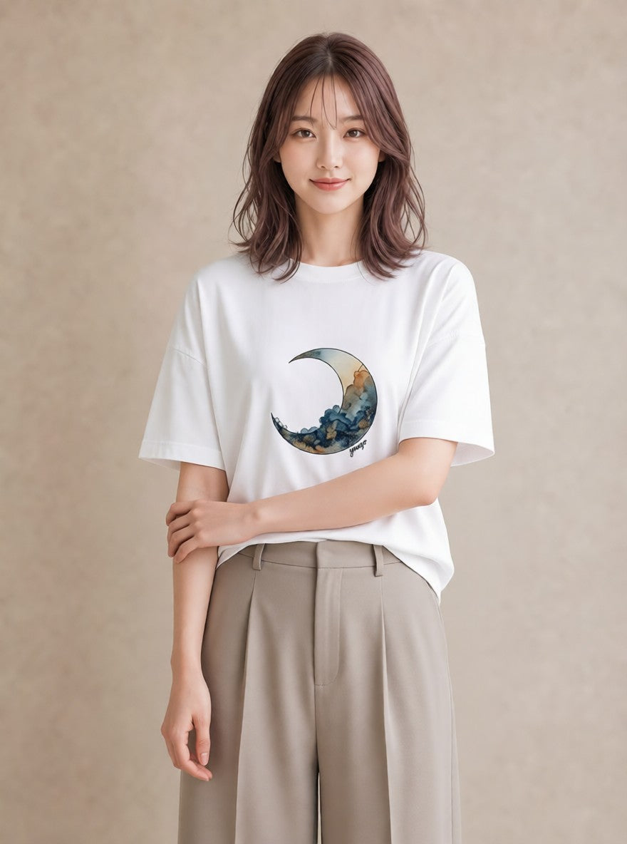 グラフィックTシャツ レディース 星空 宇宙 イラスト 普段使い 普段着 週末コーデ 白T YMAZO