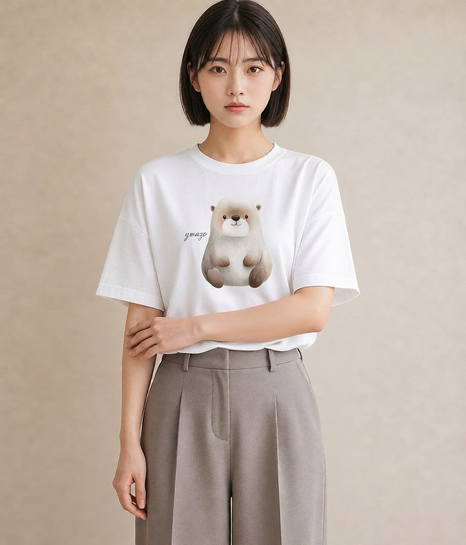デザインTシャツ レディース キンクマハムスター ペット 動物 イラスト ゆるコーデ お出かけ 普段着 白T YMAZO