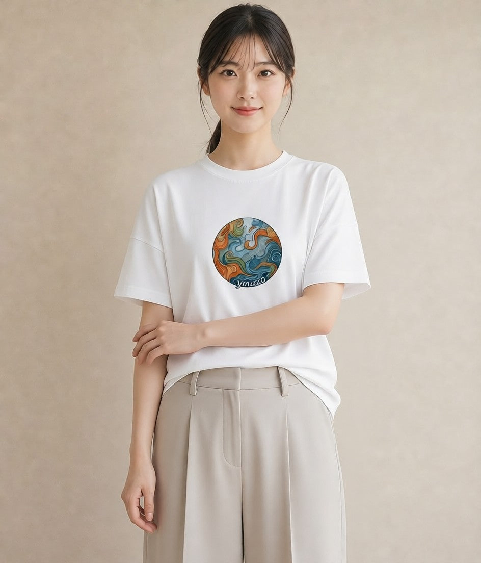 グラフィックTシャツ レディース プラネット 星空 宇宙 イラスト 手描き風 20代 カジュアルコーデ 白T YMAZO