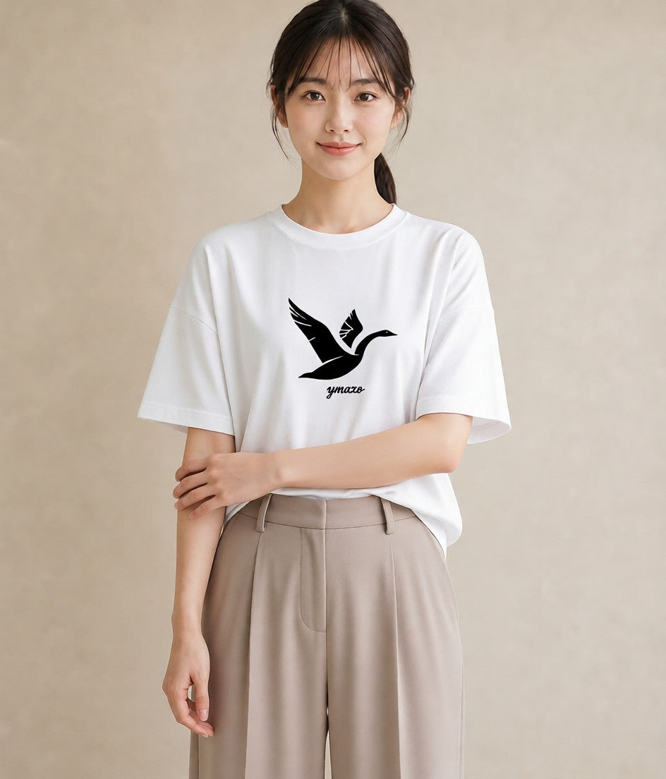 Tシャツ レディース 折り鶴 折り紙 ナチュラル アンティーク イラスト ポップ ルームウェア ギフト 白T YMAZO