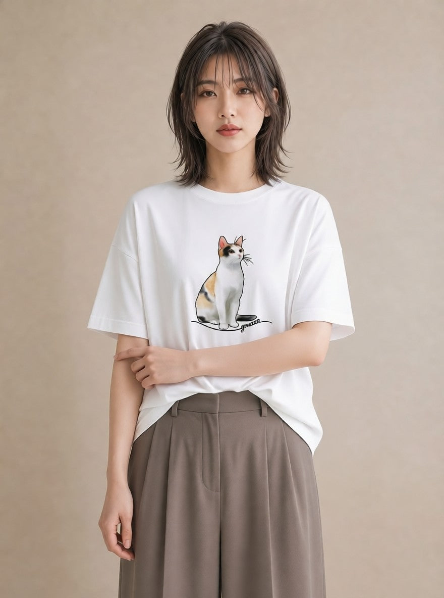 デザインTシャツ レディース ペルシャ 猫 ねこ イラスト 韓国風 姉妹 送別ギフト 白T YMAZO