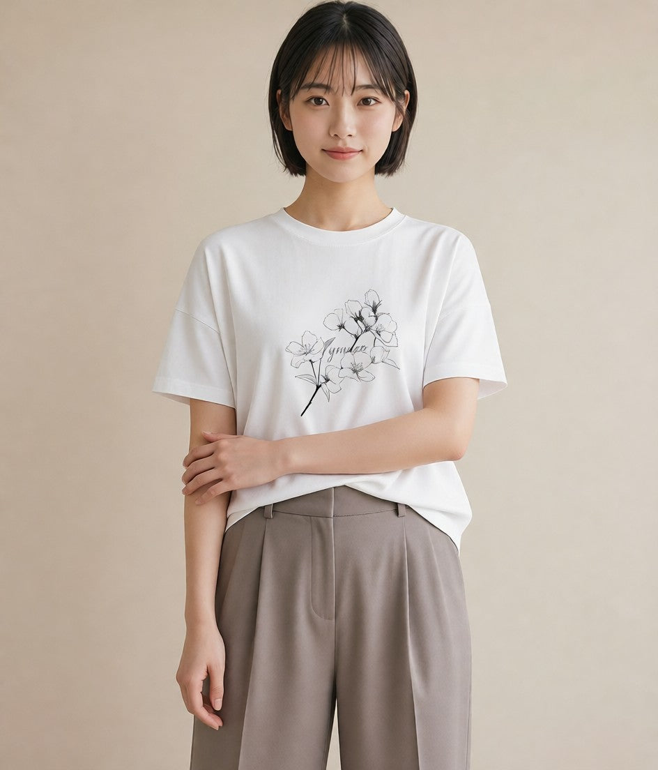 プリントTシャツ レディース さくら 桜 桜の枝 イラスト シンプル ルームウェア ギフト 白T YMAZO