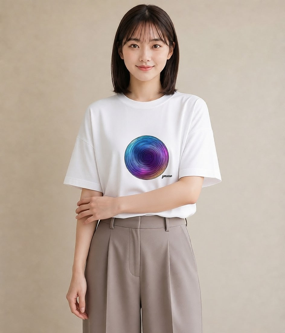 デザインTシャツ レディース 宇宙 星空 イラスト 水彩風 誕生日プレゼント 綿100 白T YMAZO