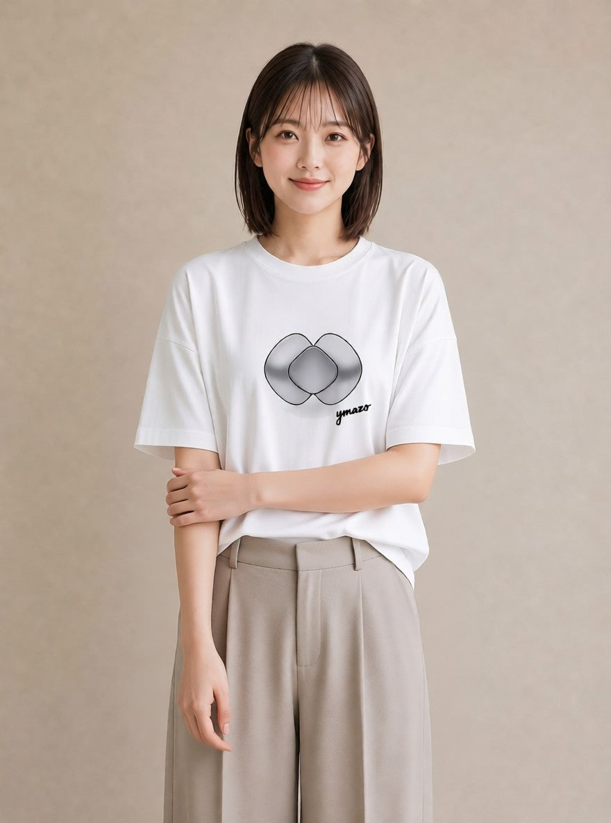 プリントTシャツ レディース パールピアス アクセサリー ナチュラル アンティーク イラスト 淡色 旅行用 海 白T YMAZO