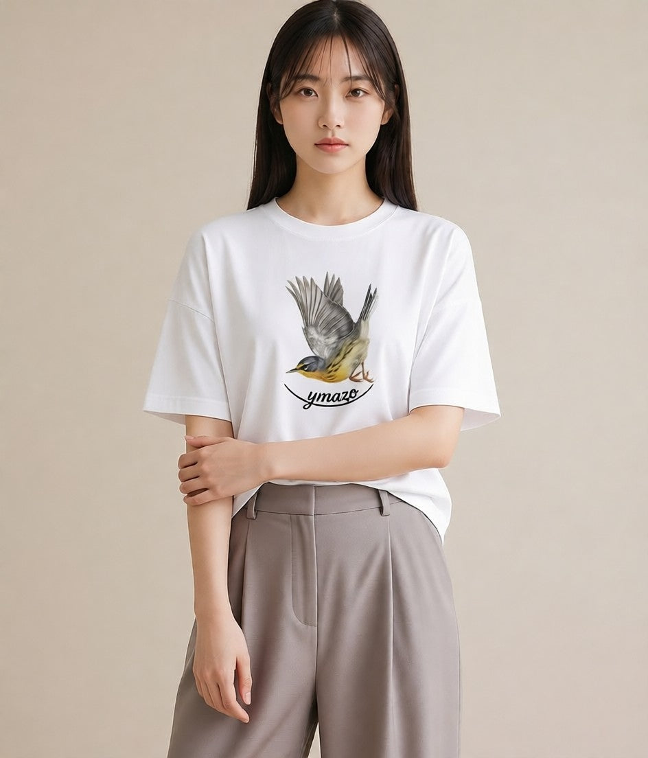 プリントTシャツ レディース 九官鳥 ペット 動物 イラスト 淡色 敬老の日 ホワイトデー 白T YMAZO