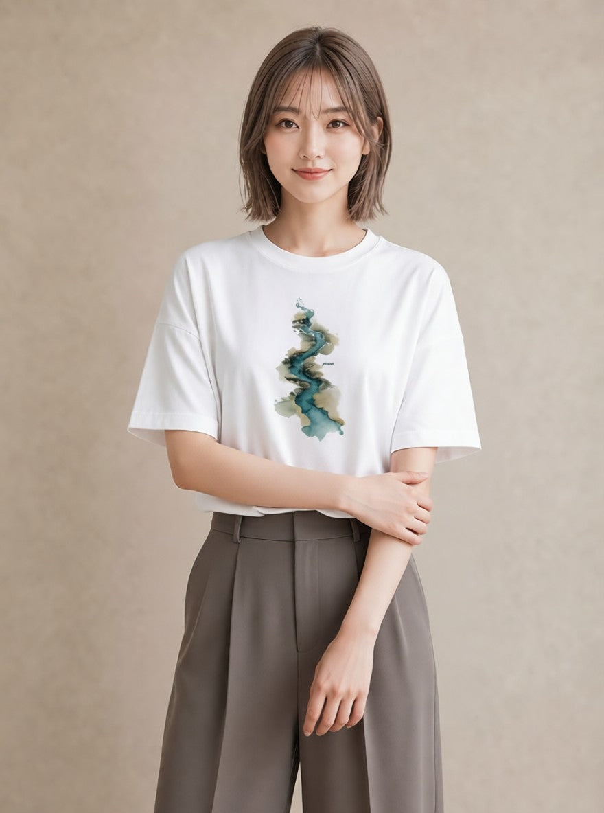 半袖Tシャツ レディース 波 星空 宇宙 イラスト シック 姉妹 送別ギフト 白T YMAZO