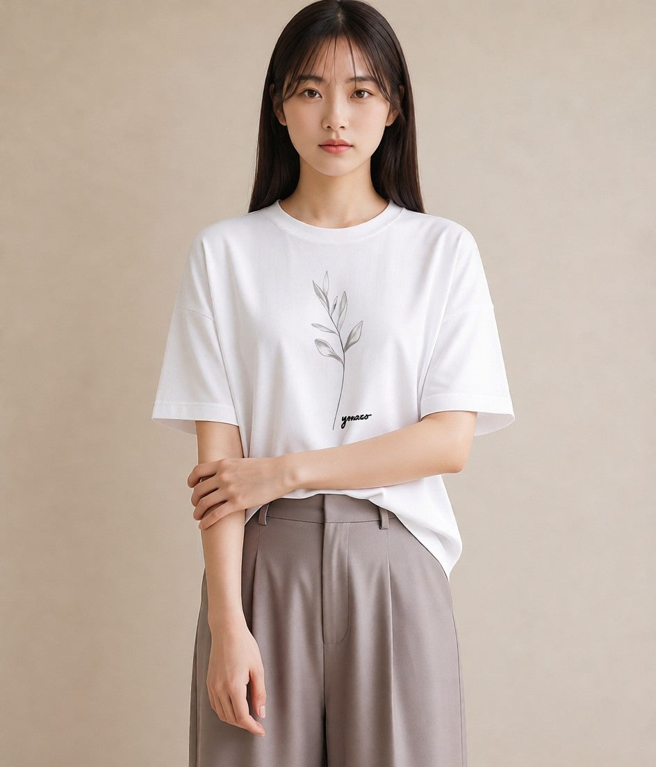 デザインTシャツ レディース 小花 花 フラワー イラスト 普段使い ビーチ デイリーウェア 白T YMAZO