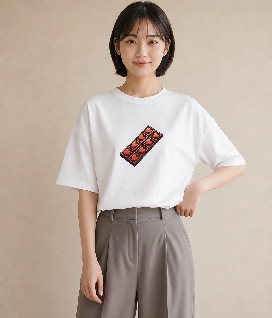 半袖Tシャツ レディース チョコ 食べ物 フード イラスト きれいめ 秋コーデ おしゃれギフト 白T YMAZO