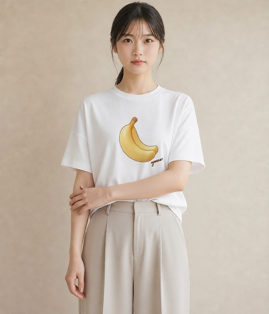 デザインTシャツ レディース バナナ 食べ物 フード イラスト 休日コーデ 旅行 母娘コーデ 白T YMAZO