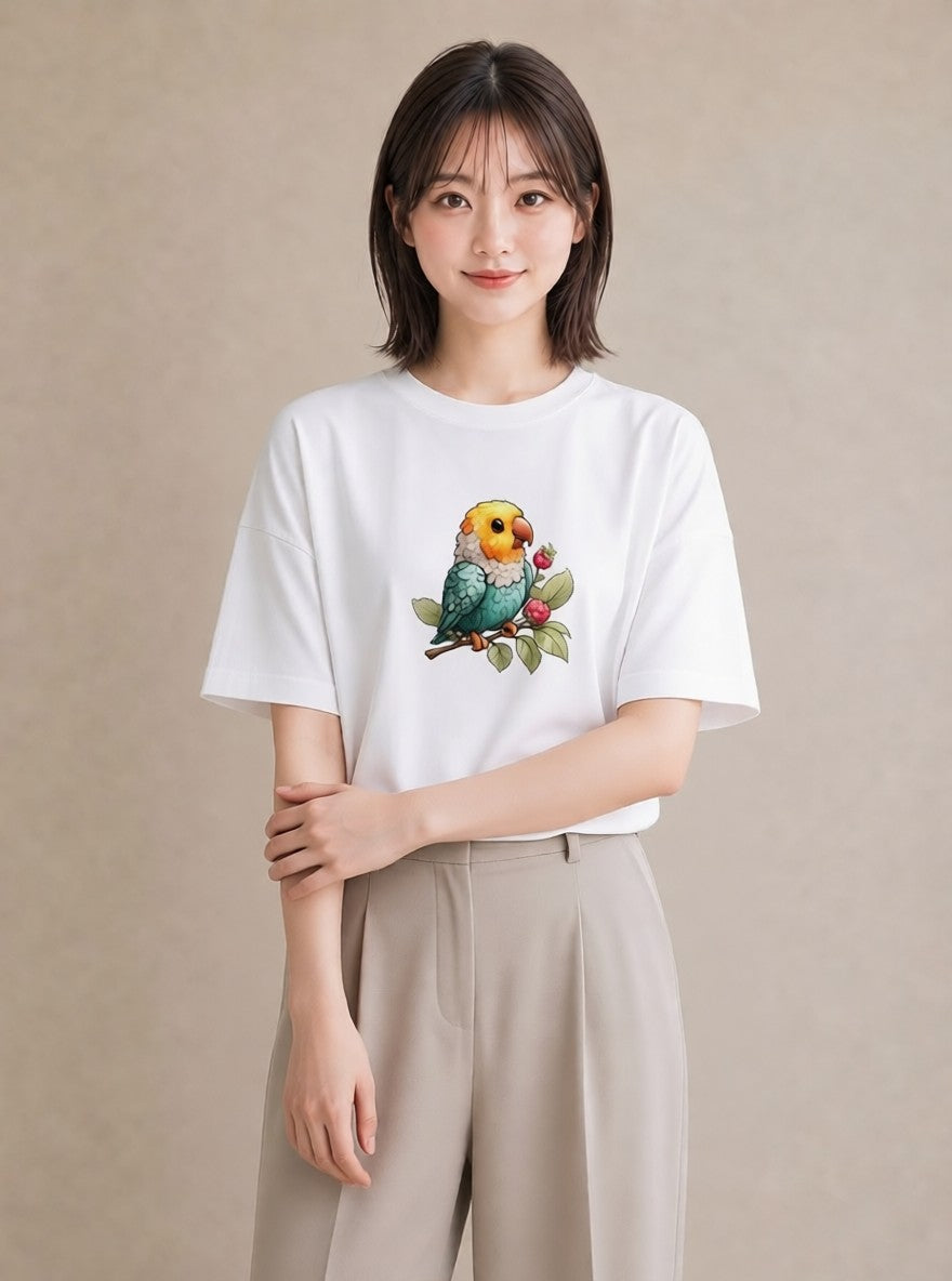 半袖Tシャツ レディース オカメインコ ペット 動物 イラスト 水彩風 母娘コーデ 自分用 白T YMAZO