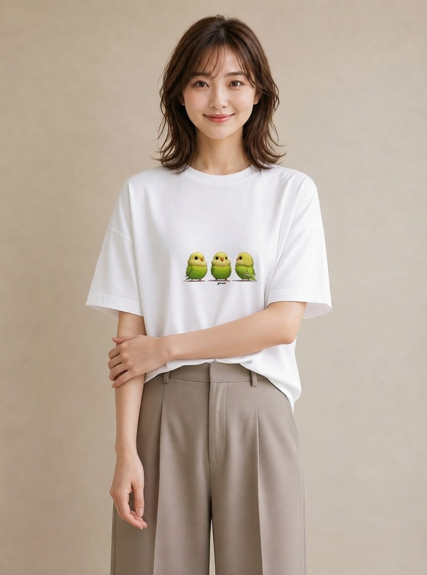 Tシャツ レディース セキセイインコ ペット 動物 イラスト お洒落 20代 カジュアルコーデ 白T YMAZO