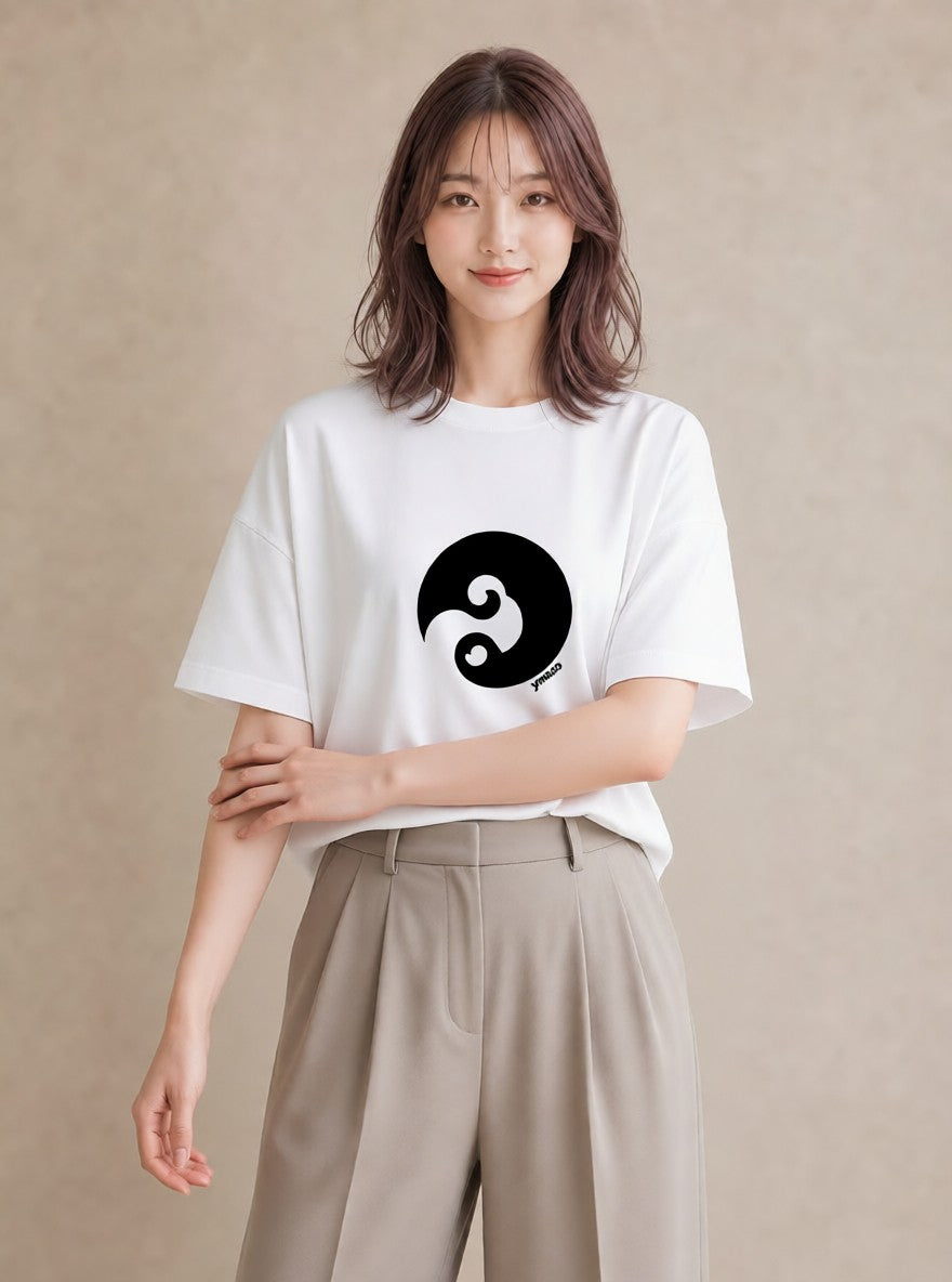 プリントTシャツ レディース 扇子 そよ風 ナチュラル アンティーク イラスト ユニーク カフェ服 クリスマス 白T YMAZO