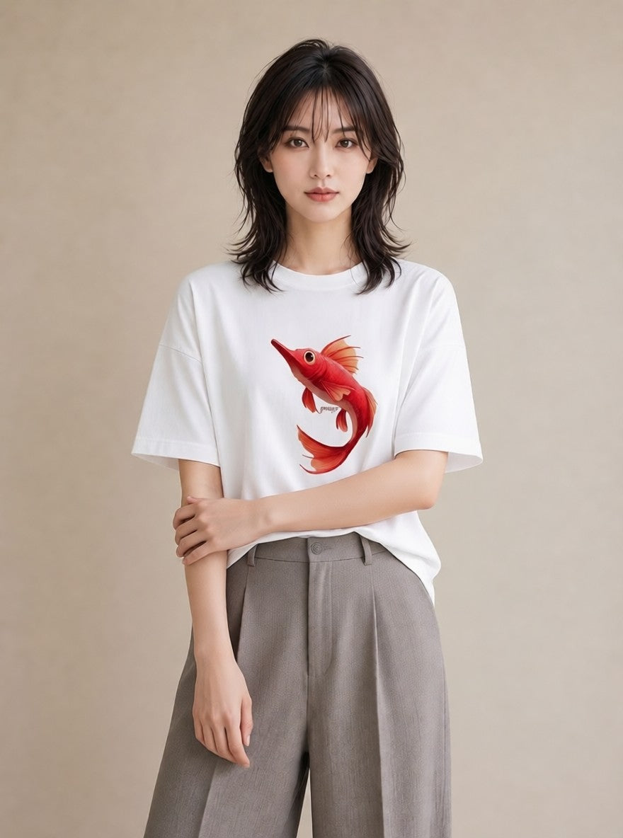 半袖Tシャツ レディース グッピー ペット 動物 イラスト モード ミセス 春コーデ 白T YMAZO