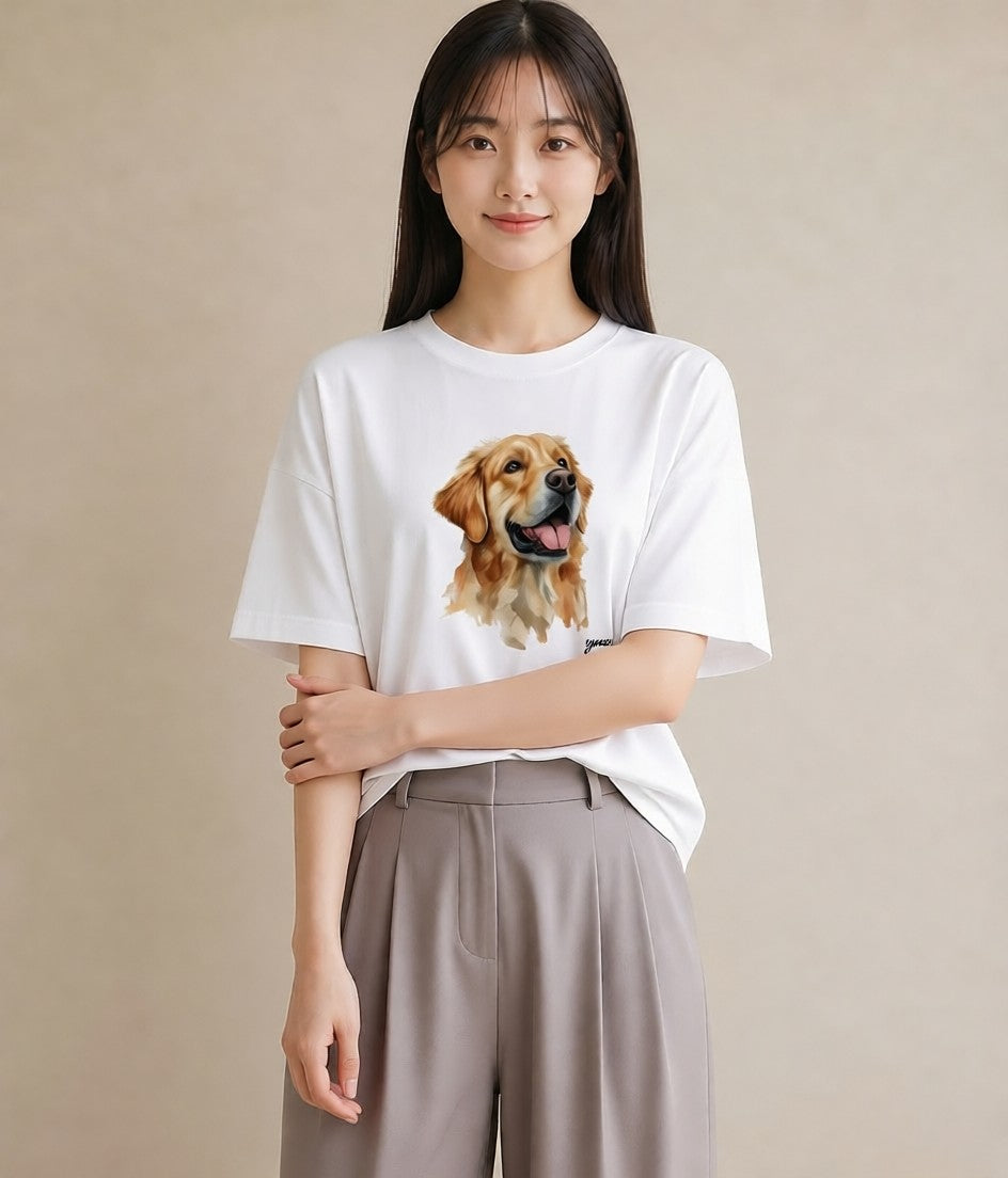 半袖Tシャツ レディース ゴールデンレトリバー ゴールデン 犬 いぬ イラスト フェミニン 女性 旅行用 白T YMAZO