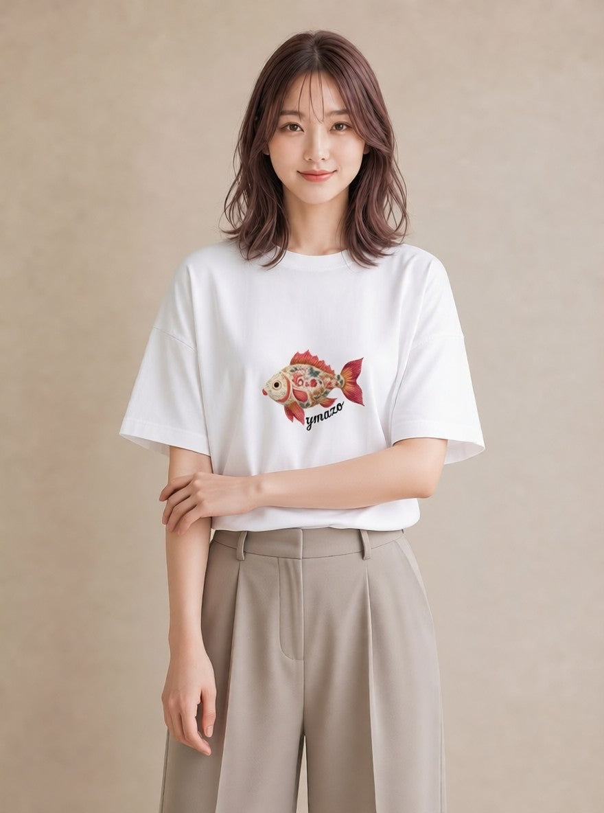 グラフィックTシャツ レディース らんちゅう ペット 動物 イラスト ニュアンス ミセス 春コーデ 白T YMAZO