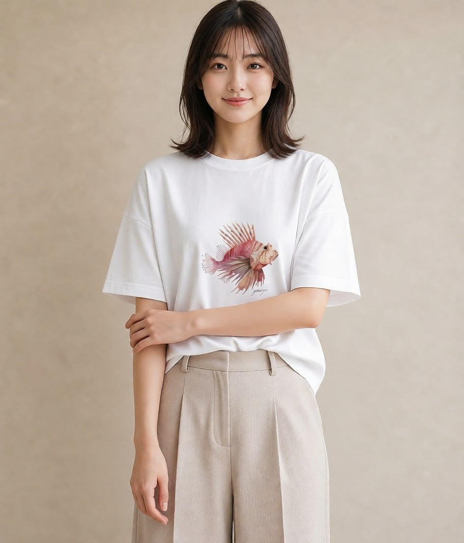 Tシャツ レディース マンボウ 海の生き物 海 イラスト 旅行コーデ 旅行 母娘コーデ 白T YMAZO