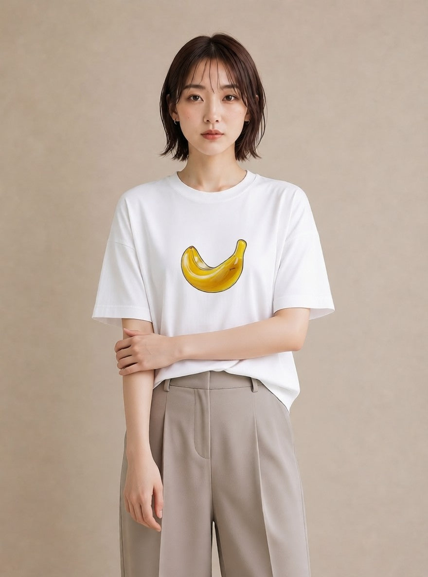 グラフィックTシャツ レディース バナナ 食べ物 フード イラスト シック 女性 旅行用 白T YMAZO
