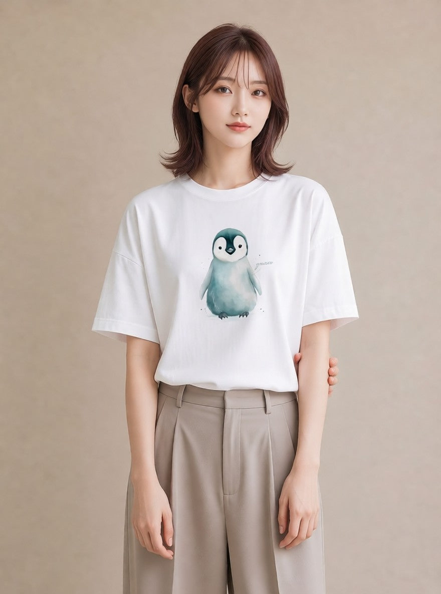デザインTシャツ レディース アザラシ 動物 アニマル イラスト 手描き風 買い物 夏コーデ 白T YMAZO