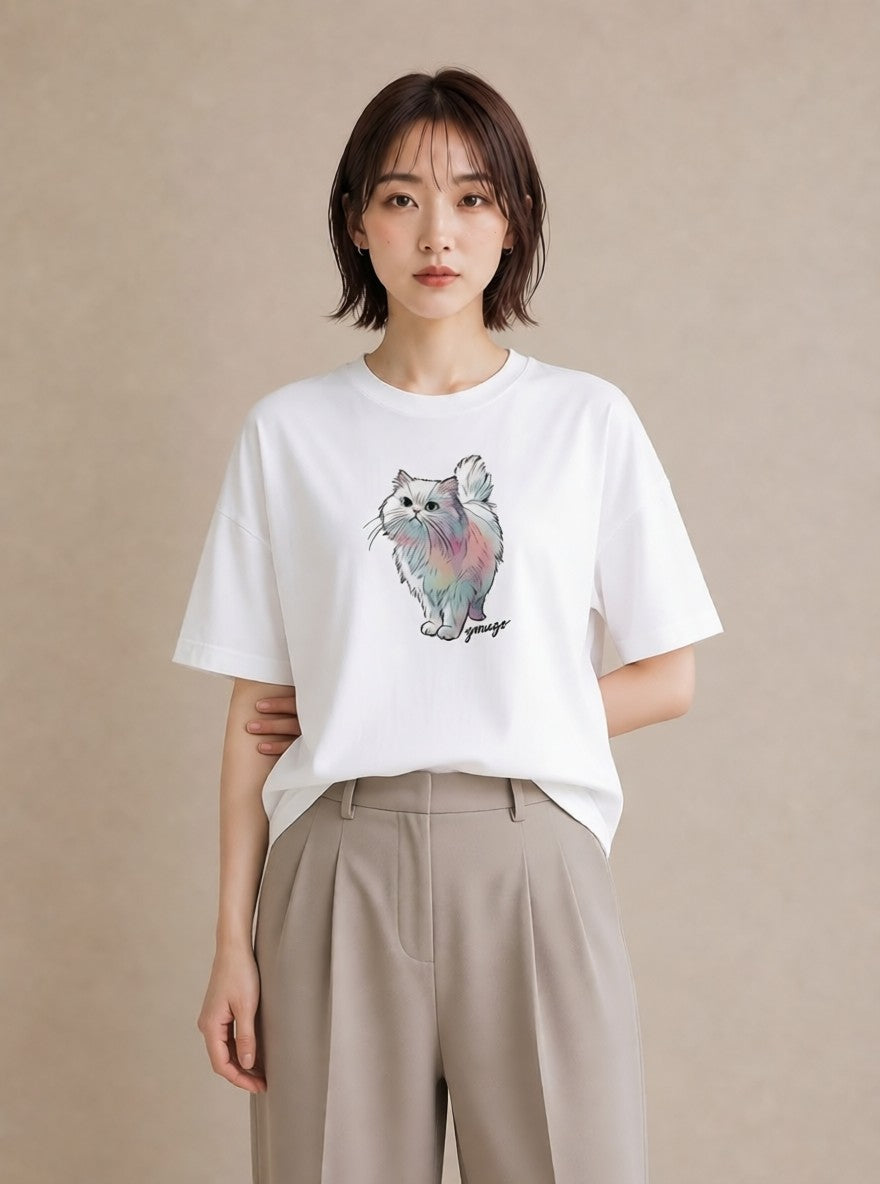 デザインTシャツ レディース ソマリ 猫 ねこ イラスト 北欧風 ギフト 母の日 白T YMAZO