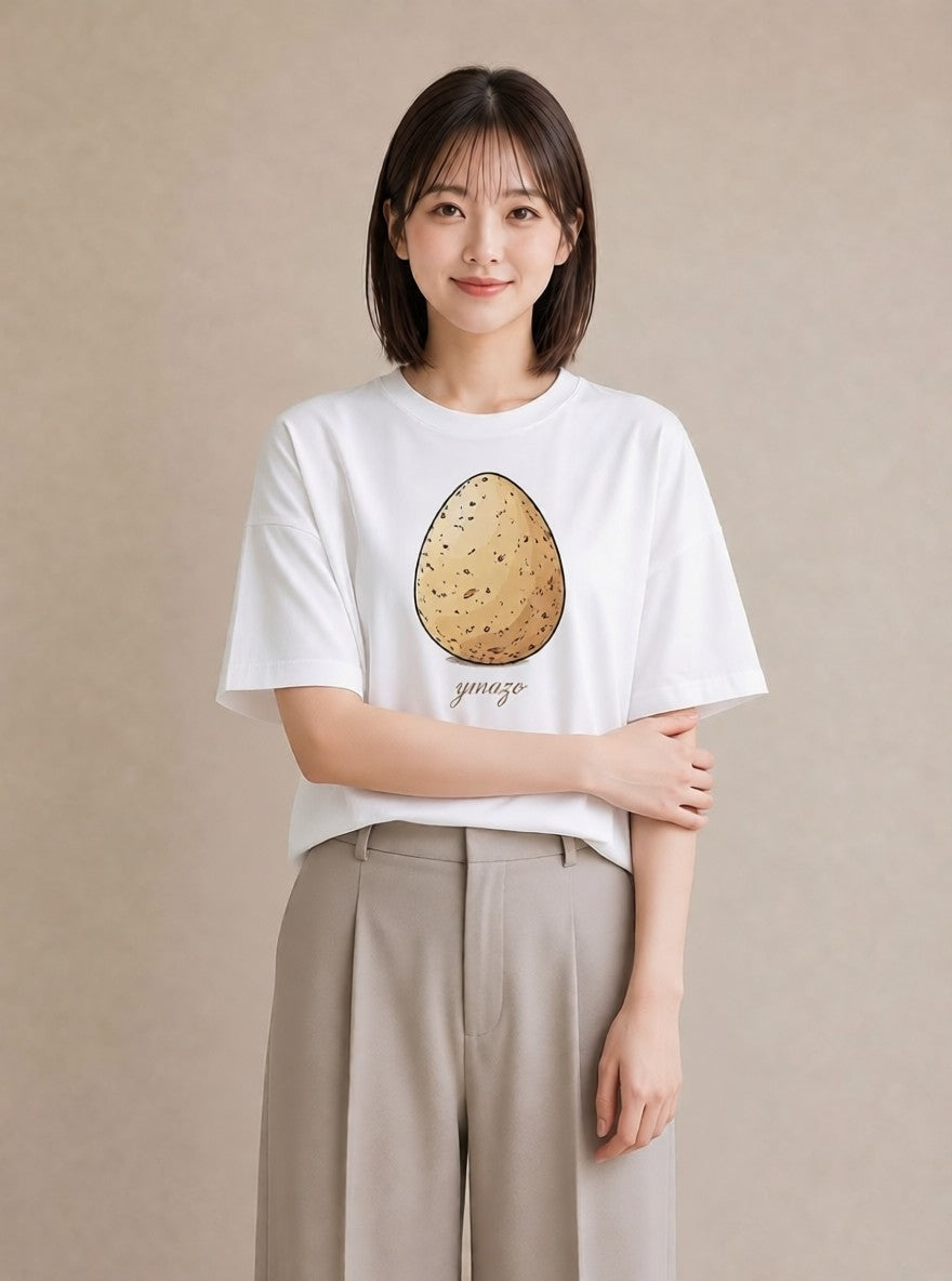 プリントTシャツ レディース たまご 食べ物 フード イラスト お洒落 休日 ペアコーデ 白T YMAZO
