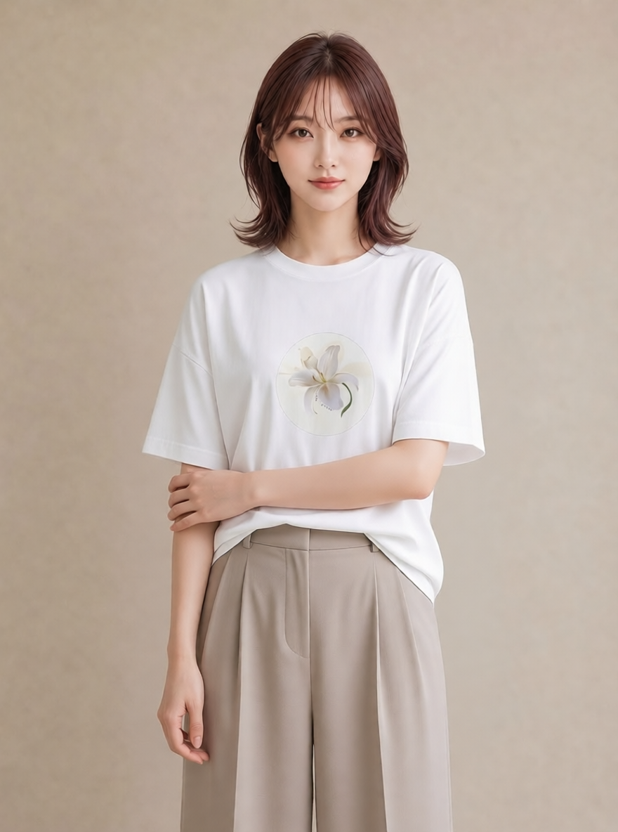 Tシャツ レディース ゆり 百合 花 花柄 イラスト 抜け感 友達ギフト 部屋着 白T YMAZO