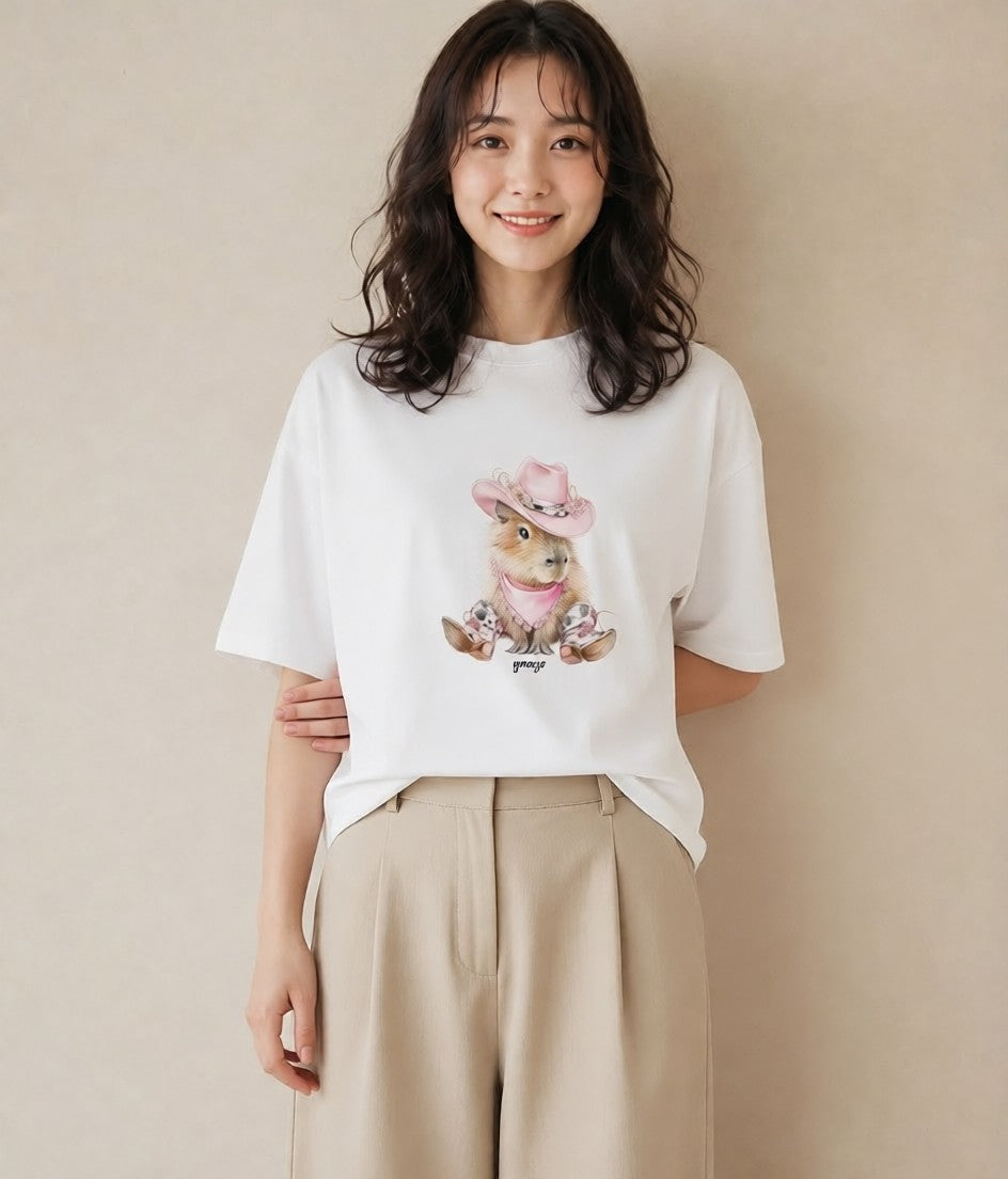 デザインTシャツ レディース ジャンガリアンハムスター ペット 動物 イラスト ゆるかわ 旅行用 海 白T YMAZO