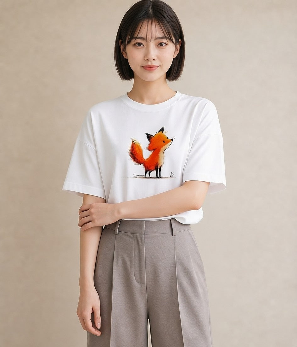 Tシャツ レディース きつね 動物 アニマル イラスト ポップ 旅行用 海 白T YMAZO