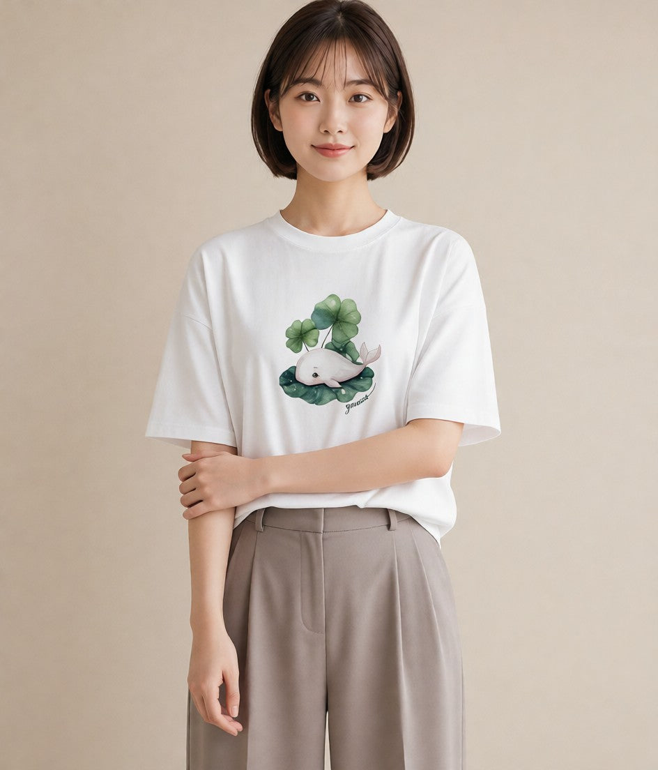 半袖Tシャツ レディース チンアナゴ 海の生き物 海 イラスト ゆるかわ 春服 ミセス 白T YMAZO