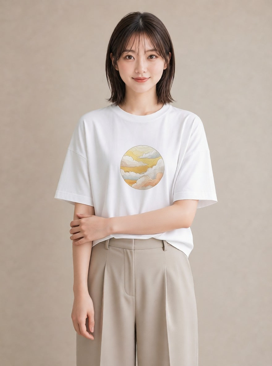 Tシャツ レディース 地球 星空 宇宙 イラスト ラフ 週末コーデ 敬老の日 白T YMAZO