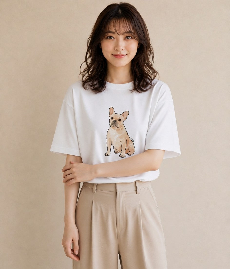 グラフィックTシャツ レディース フレンチブルドッグ フレブル 犬 いぬ イラスト 抜け感 ホワイトデー 春服 白T YMAZO
