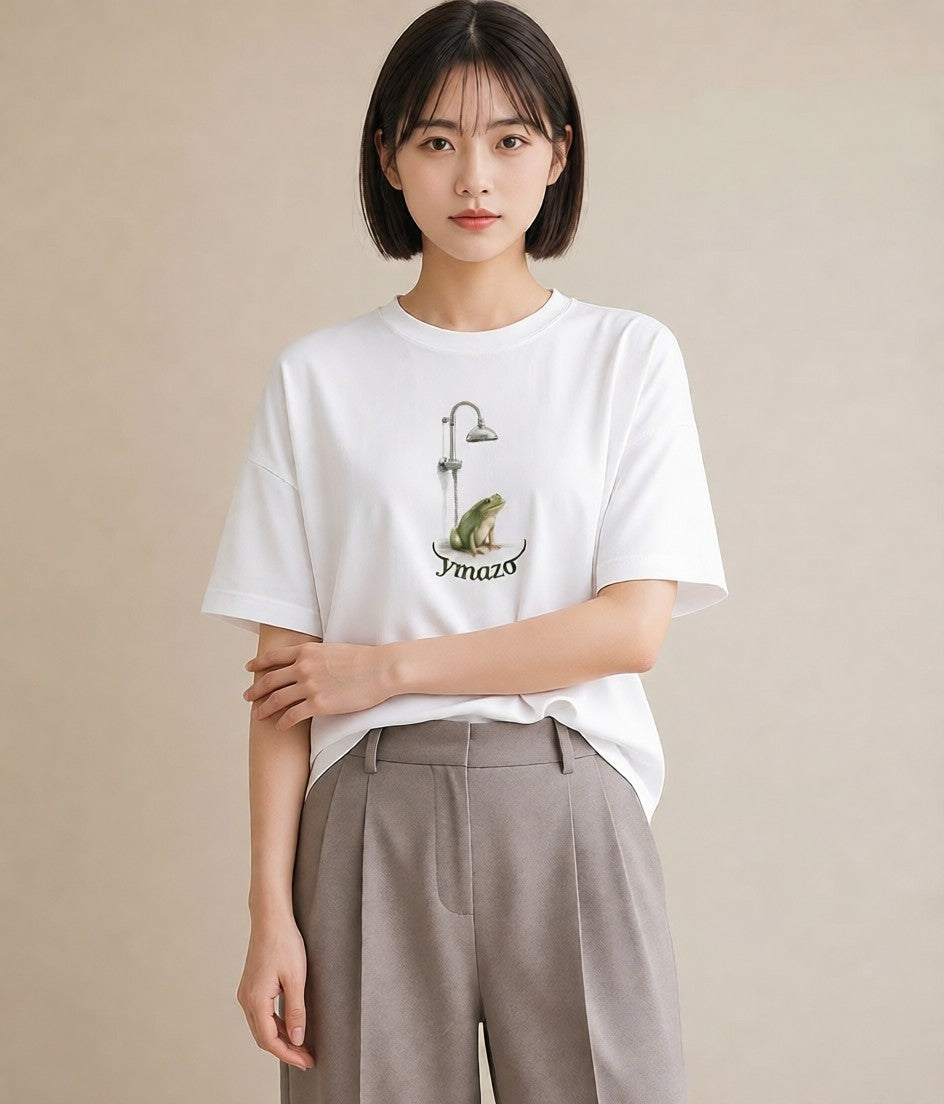 デザインTシャツ レディース アマガエル ペット 動物 イラスト シンプル お出かけ 普段着 白T YMAZO