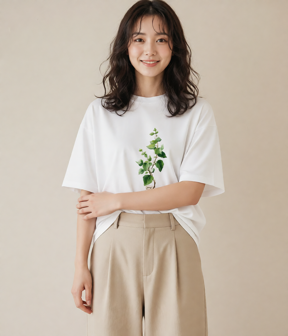 デザインTシャツ レディース 金木犀 花 花柄 イラスト 抜け感 普段着 週末コーデ 白T