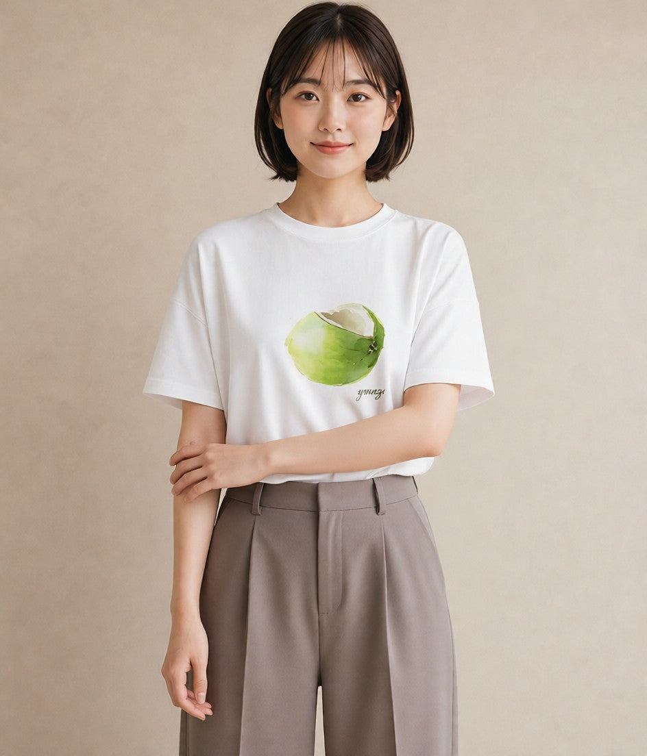 半袖Tシャツ レディース バナナ 食べ物 フード イラスト ラフカジュアル 散歩 お出かけ 白T YMAZO